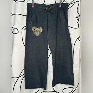 Victoria's Secret Women’s Charcoal Wide Leg Sweatpants with Gold Sequin Heart